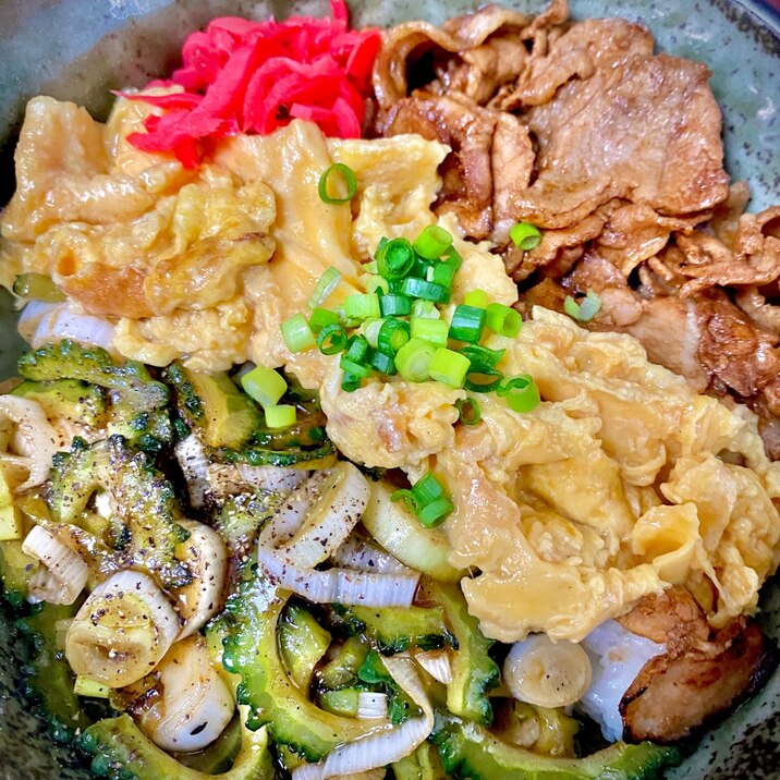 賄い！ゴーヤー甘酢醤油の三色丼